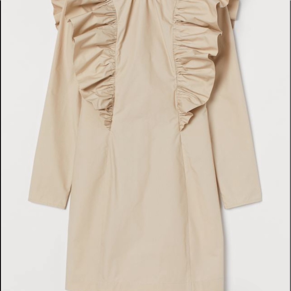H& M light tan ruffle mini dress size m NEW With tags